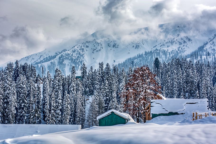 landscape, view, himalayas, kashmir, sky, mountains, india, snow, skiing, gulmarg
