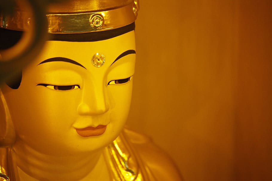 Ksitigarbha, budismo, Buda, bodhisattva, cuerpo de garantía, budismo coreano, budas coreanos, dorado, amarillo, primer plano