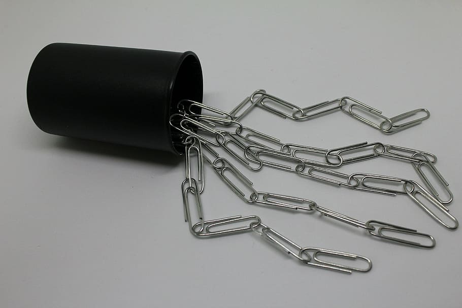 paperclips, office supplies, business, accessories, paper, clip, office material, stationery, metal, studio shot