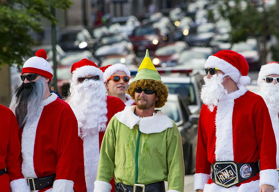 人々, 身に着けている, サンタクロース, claus ', エルフの衣装, サンタ, コスチューム, エルフ, 緑, 赤