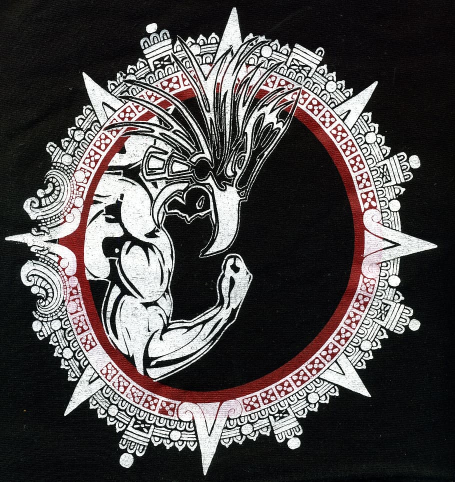 Logotipo, asteca, ginásio, calendário, fundo preto, close-up, ninguém, dia, representação, arte e artesanato