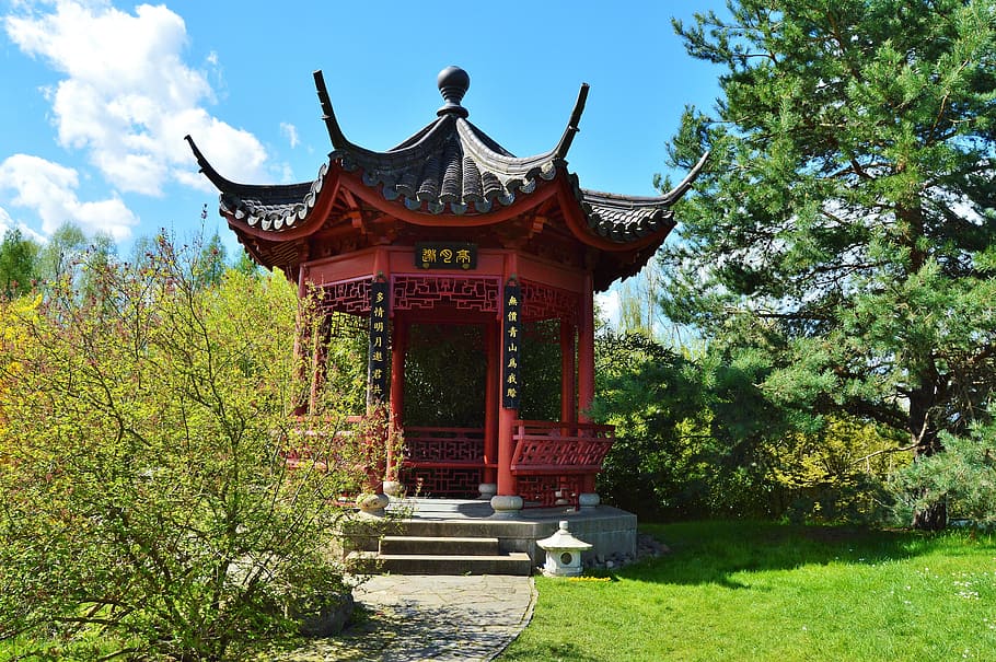 pavilhão, jardim da china, jardins do mundo, berlim, cultura, artisticamente, ao ar livre, dia, destinos de viagem, céu