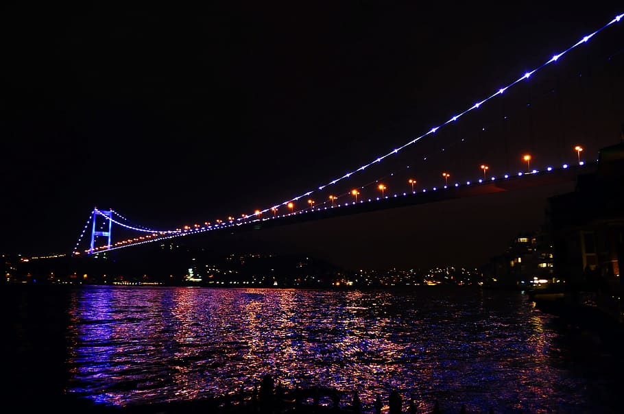 emas, gerbang jembatan, san francisco, malam hari, kalkun, istanbul, biru, alam, fosfor, tenggorokan