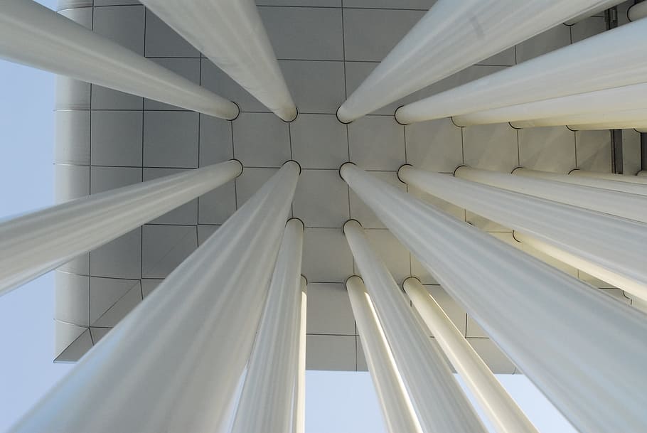 concert hall, philharmonic orchestra, luxembourg, architecture, built structure, low angle view, pattern, modern, architectural column, building exterior