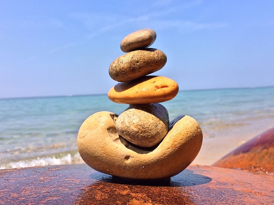 superficial, foco, fotografía, piedra, equilibrio, arte, durante el día, piedras, apiladas, playa