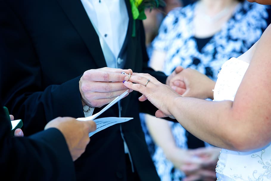 groom, putting, ring, finger, Vows, Wedding, Ring, Married, Bride, wedding, love