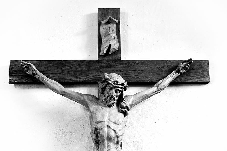 grayscale photo, crucifix, cross, symbol, faith, christianity, wood, crucifixion, christ, religion