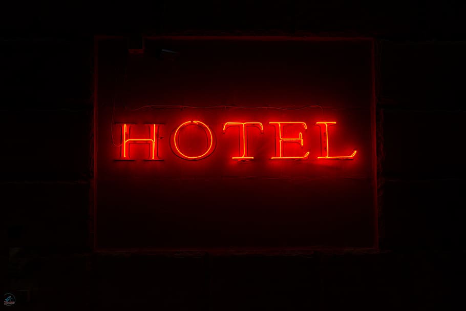 hotel, sinal, projeto, ouro, ornamentado, estilo, real, textura, iluminado, néon