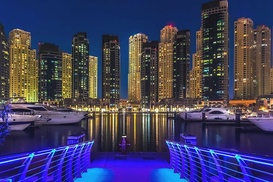 city building, lights, night time, dubai, dubai marina, emirates, gulf, illuminated, jumeirah, downtown