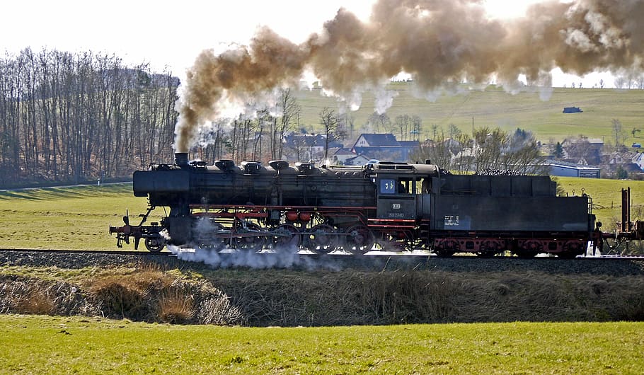 black, steel train, steel rail, steam locomotive, mountain ride, effort, freight train, exhaust steam, cylinder steam, exhaust blow