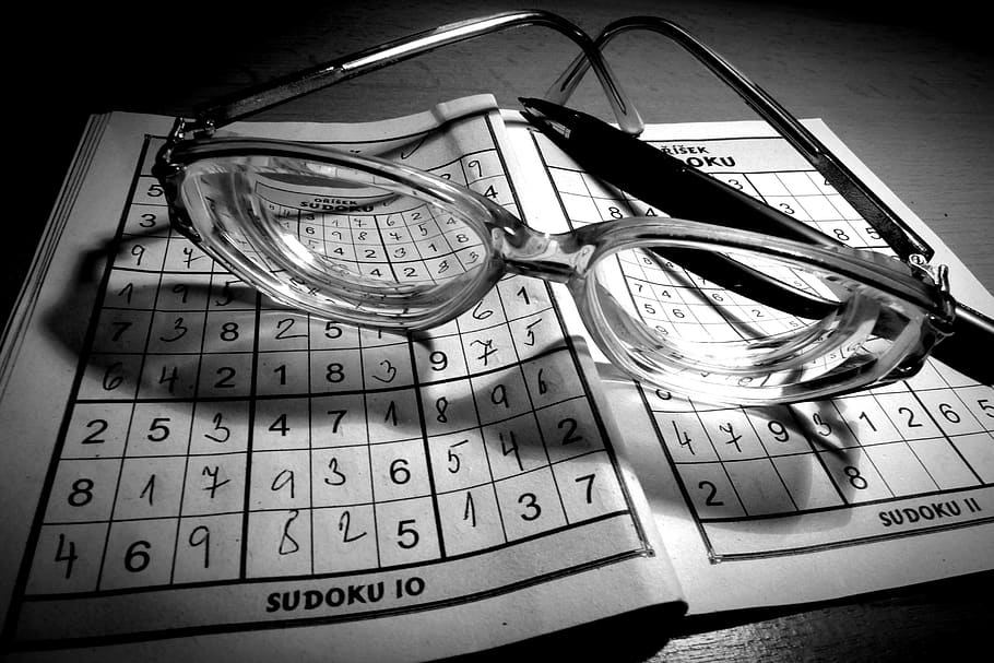 optics, glasses, glass, sudoku, pencil, game, quiz, sight, number, indoors