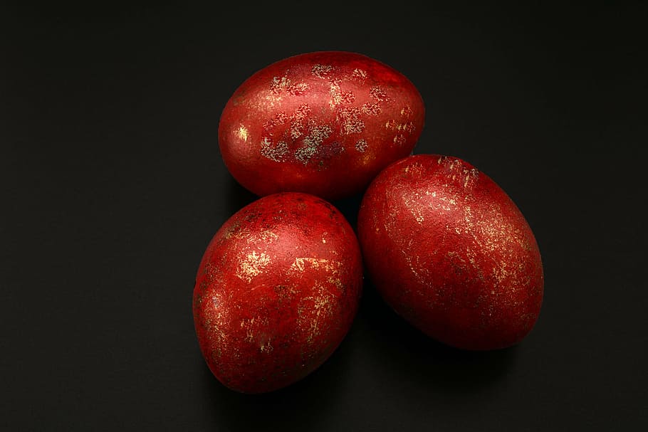 three red eggs, easter eggs, easter, egg, decoration, easter decoration, happy easter, red, cute, shiny