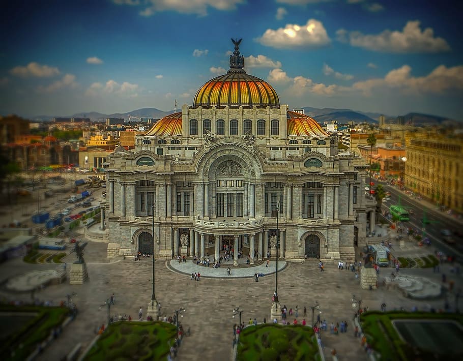 white, yellow, cathedral, mexico, mexico city, palace, art, theatre, architecture, building