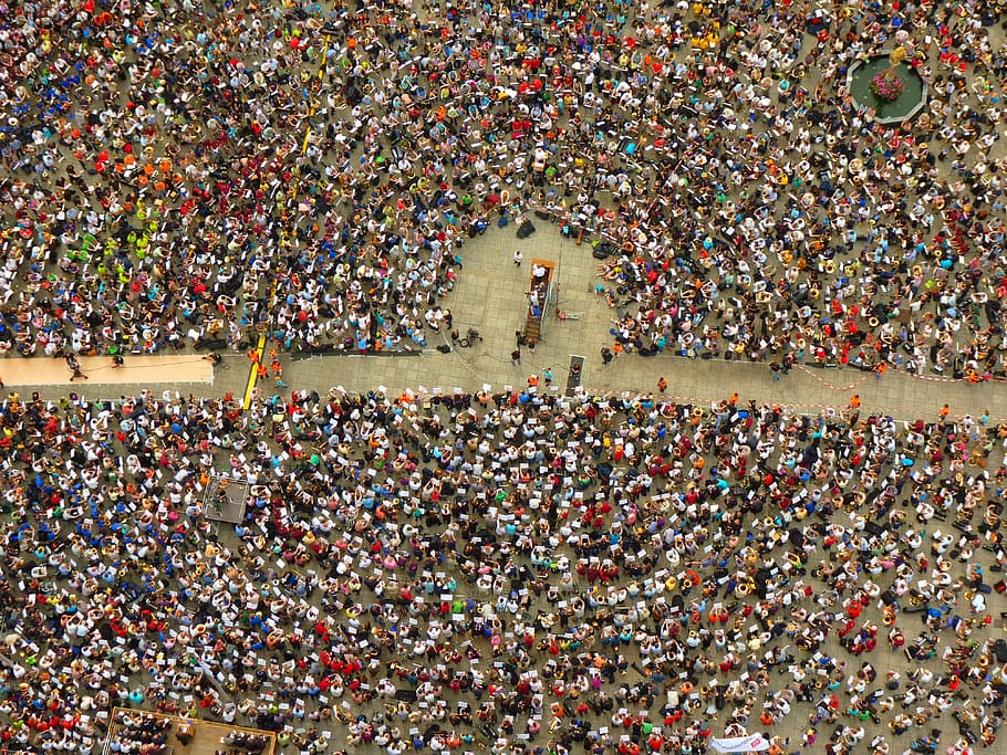 multitud de personas, huelga, protesta, humano, grupo, colección, muchas, personas, multitud, plaza de la catedral