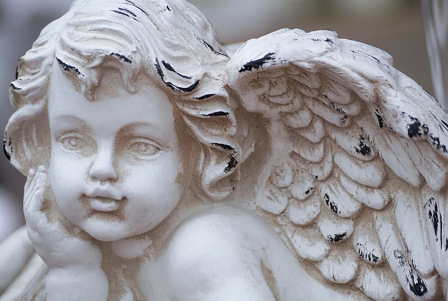 cherub statue close-up photo, angel, wing, figure, guardian angel, white, deco, statue, sculpture, decoration