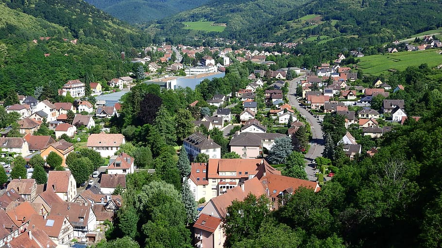 Kaysersberg, Alsácia, França, Vila, romance, casa, exterior do edifício, telhado, cidade, agricultura