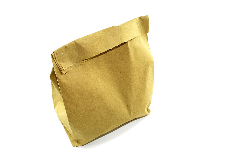 bolsa de papel, bolsa de comestibles, el paquete cerrado, fondo blanco, alimentos, envuelto en papel, paquete, embalaje, papel, limpio