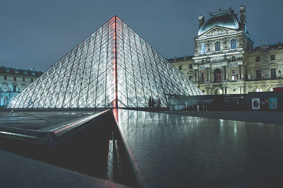 night, Louvre Museum, Paris, at night, architecture, building, famous Place, urban Scene, architecture And Buildings, built Structure