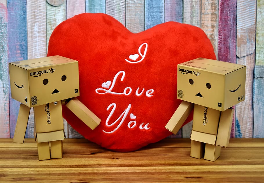 two, amazon box man, love, valentine's day, affection, greeting, knee, marriage proposal, forgive, i'm sorry
