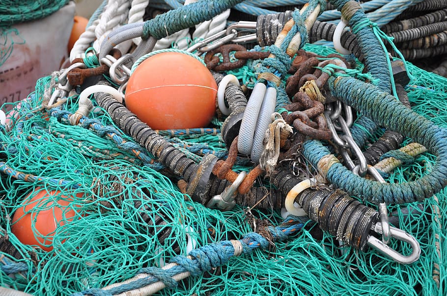 jaring ikan, jaringan, penangkapan ikan, laut, pelabuhan, jaring pengaman, pencemaran laut, tali, pelampung, tidak ada orang