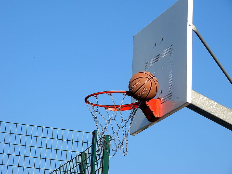 bola, geada, cerca, céu, azul, basquete - esporte, esporte, cesta de basquete, rede - equipamentos esportivos, pontuação