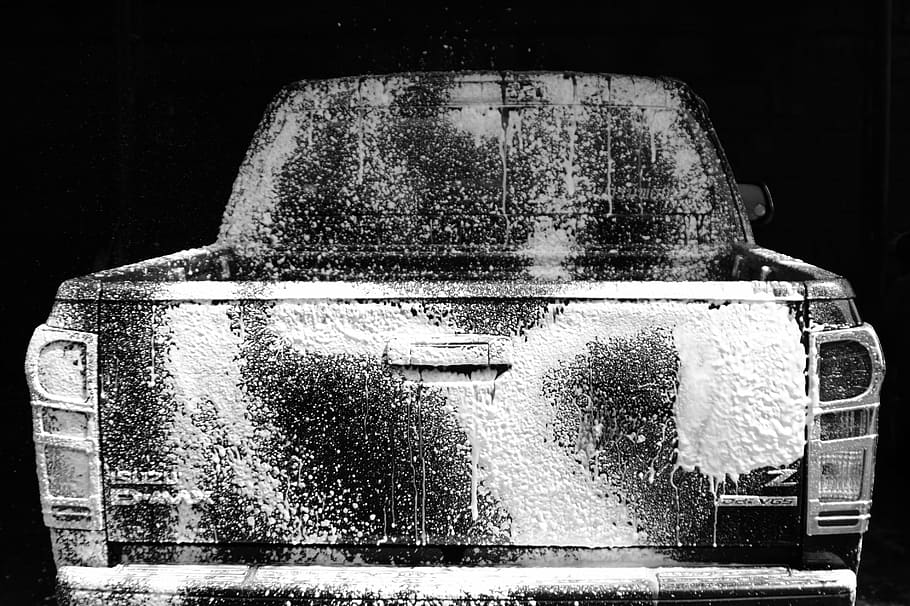 washed, black, pickup truck, background, car wash, cleaning, white, auto, foam, venice
