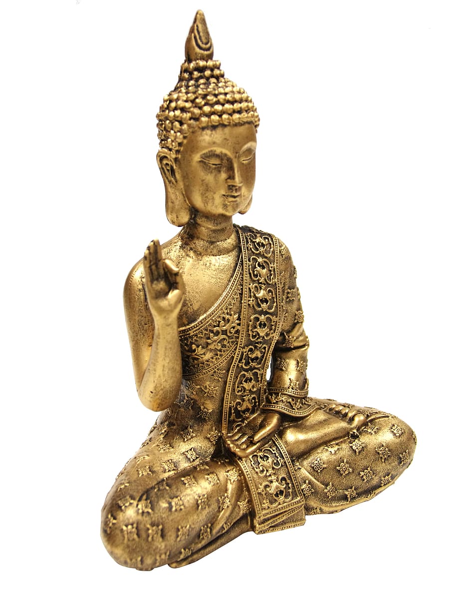 closeup, gold gautama buddha figurine, gold, Gautama Buddha, figurine, decoration, buddha, religion, cut out, gold colored