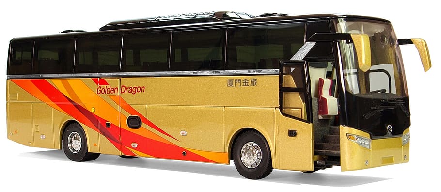 white, red, black, bus illustration, golden dragon, coaches, china, leisure, transport and traffic, collect