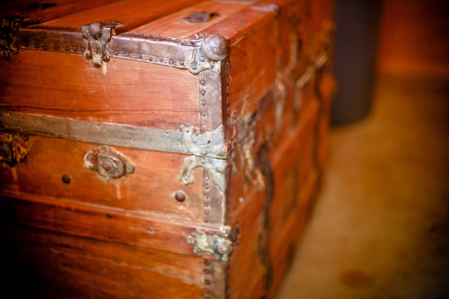 tronco de madera marrón, caja de madera, caja del tesoro, cofre, almacenamiento, cerrado, tesoro, contenedor, madera, madera - material