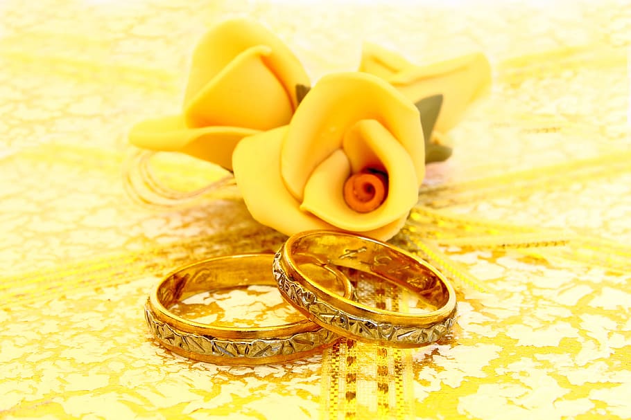 pair, gold-colored wedding ring, set, Memory, Silver Wedding, Parents, alliances, love, gold, silver