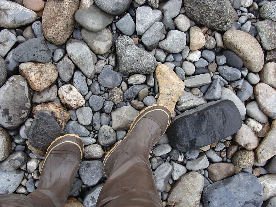 wellington boot, boots, fishing, rubber boots, river, nature, alaska, stones, floor, walking