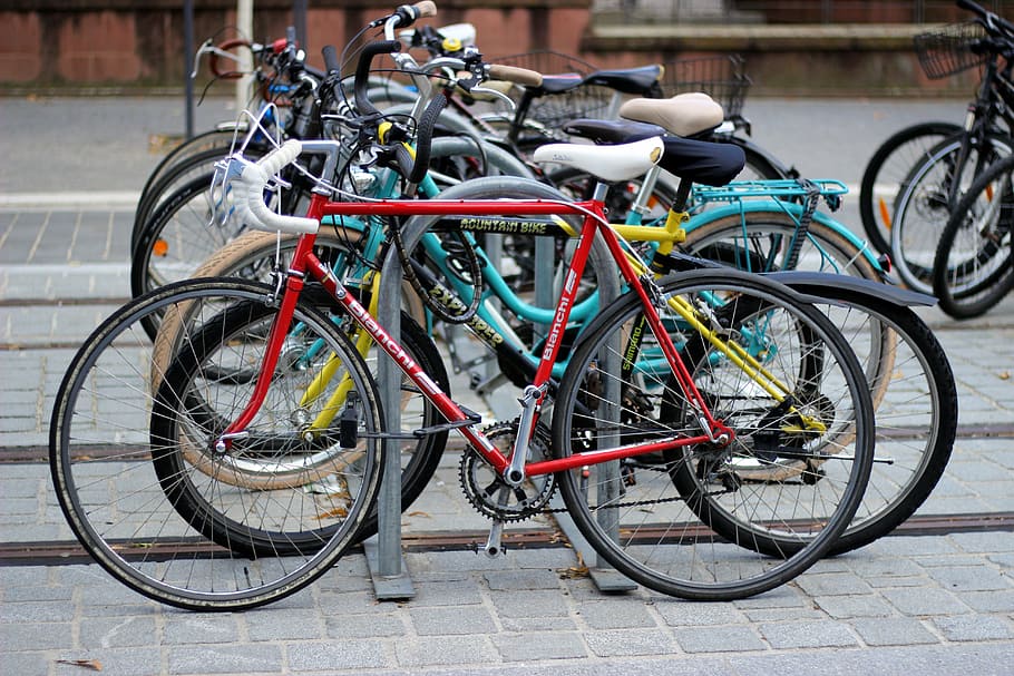 bicycles, bike, stand, turned off, freiburg, wheel, parked, uni, students, bicycle