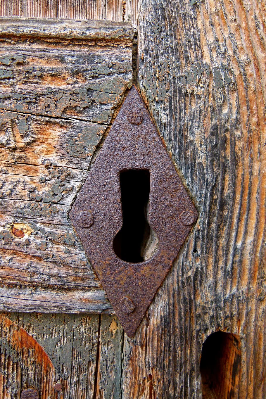 ロック, 鍵穴, 開く, 閉じる, 古い, 木, ドア, 壁, テクスチャード加工, 木材-素材