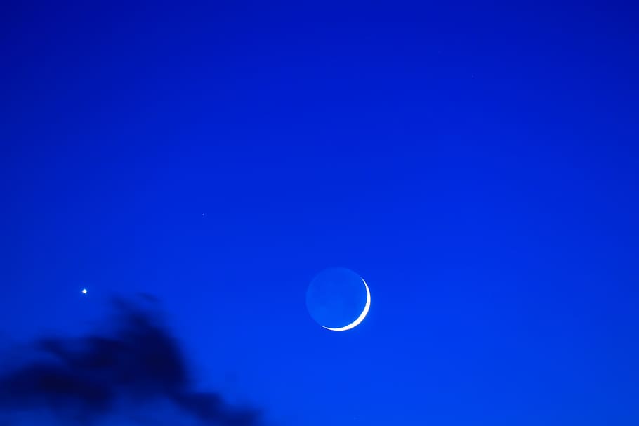 crescent, moon, night, blue, colorful, landscape, sunset, star, astrology, colors
