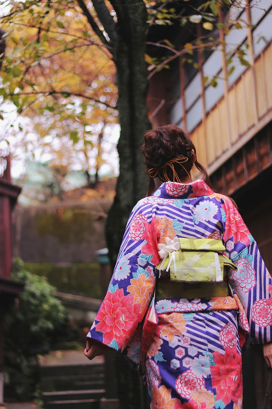 blue, pink, floral, yakuta, kimono, japan, japanese Ethnicity, japanese Culture, women, kyoto City