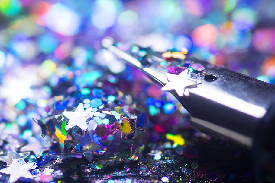 filler, fountain pen, blur, bokeh, write, glitter, color, colorful, close-up, selective focus