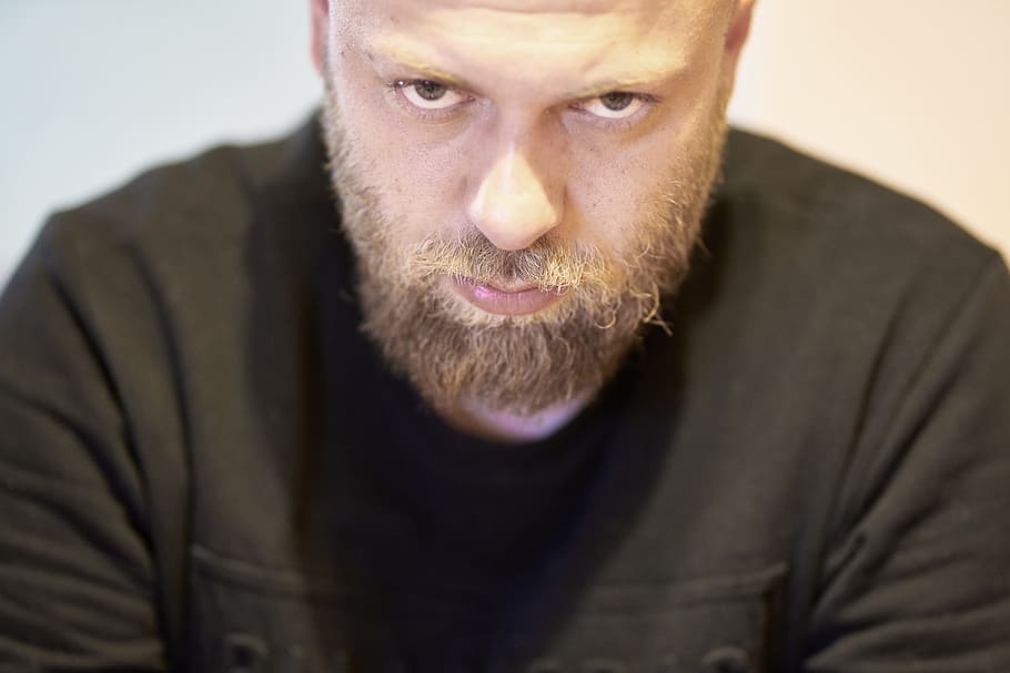 male, overview, beard, pissed off, depression, eyes, clothes, portrait, man, human