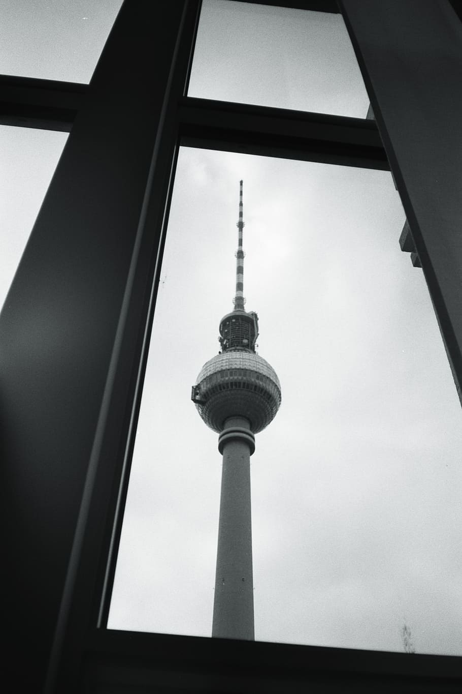 berlin, tv tower, window, black and white, architecture, germany, alexanderplatz, places of interest, landmark, tower