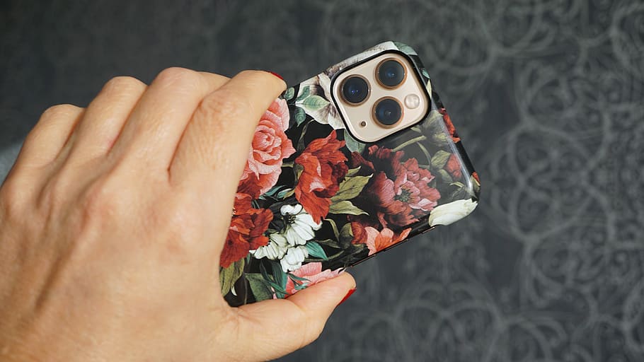 apple iphone 11 pro, mobile phone, hand, human, woman, female, flowers, mobile phone protective case, camera, graph