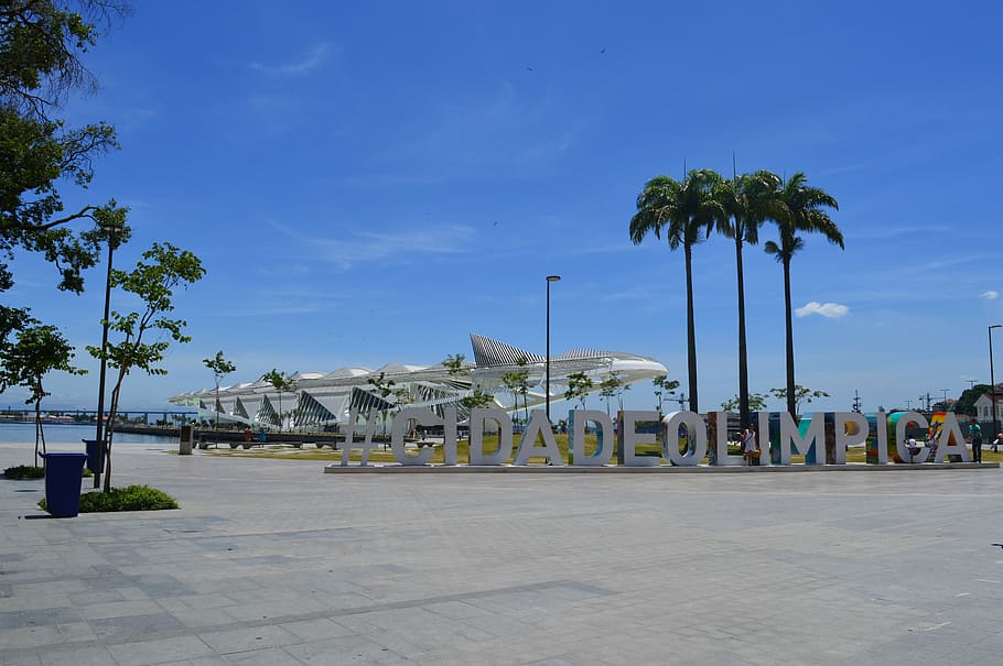 olympic city, tomorrow's museum, rio de janeiro, wonderful city, coconut tree, square, landscape, rj, beira mar, sky