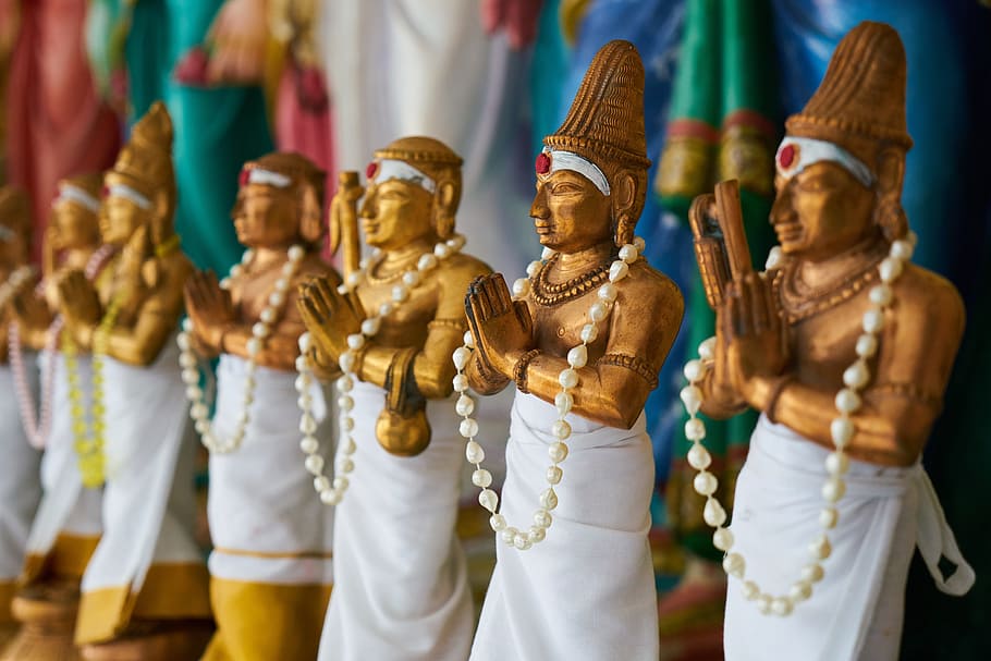 shallow, focus photo, wood, carved, figures, religion, celebration, culture, traditional, buddhist