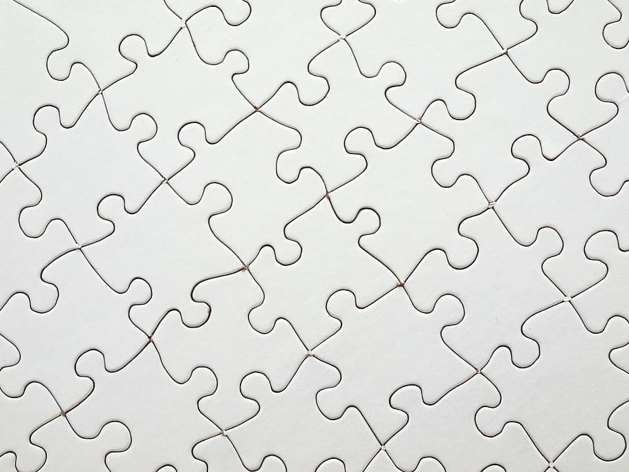 teka-teki jigsaw putih, puzzle, cocok, hilang, lengkap, bermain, tugas, pekerjaan, menyisipkan, menantang
