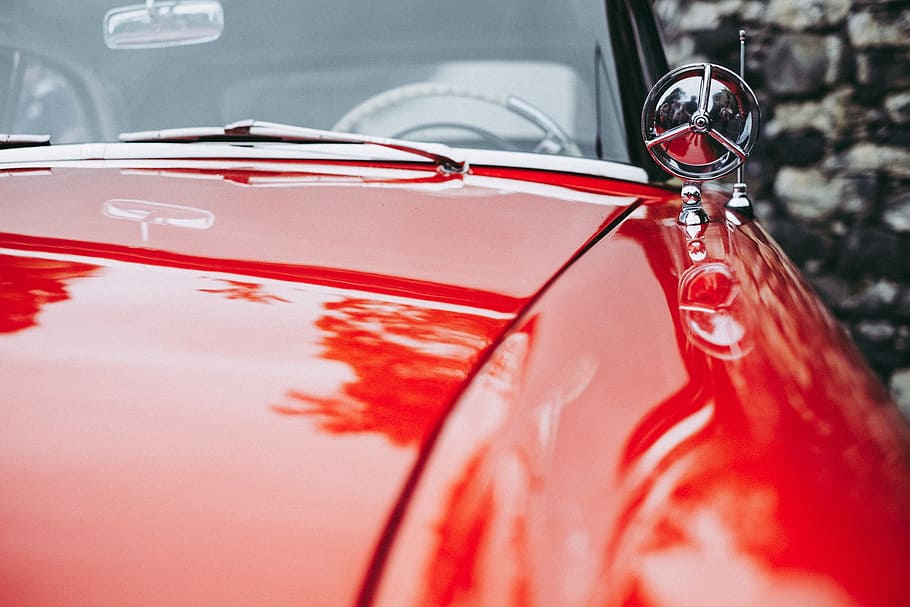 shot, old, classic, car, Closeup, classic car, various, red, old-fashioned, retro Styled