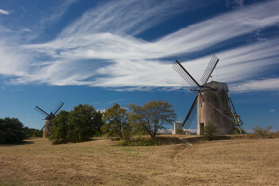 gotland, windmill, cloud, landscapes, mill, wind power, wind turbine, alternative energy, environmental conservation, renewable energy