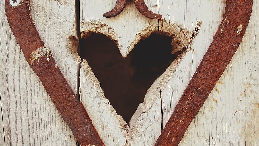 brown, wooden, heart-cut, wall, heart, wooden door, entrance, outdoor, door, symbol