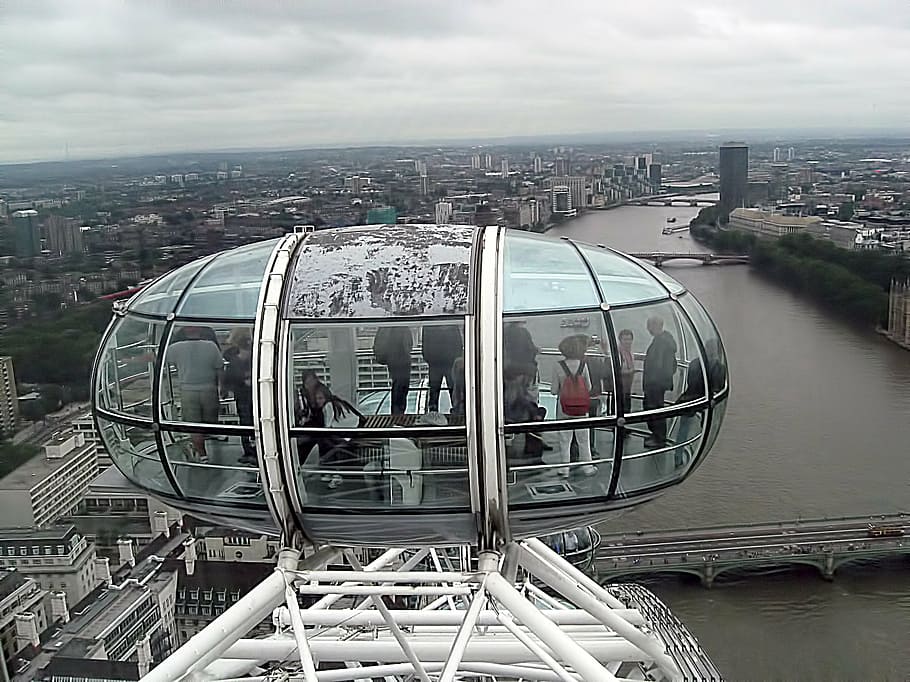 London Eye, vista, edificios, río, paisaje, Londres, paisaje urbano, arquitectura, escena urbana, estructura construida