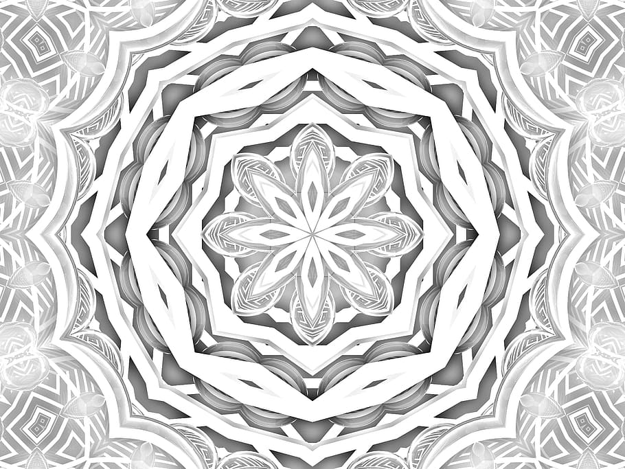white, gray, floral, mandala, pattern, backgrounds, design, full frame, creativity, floral pattern
