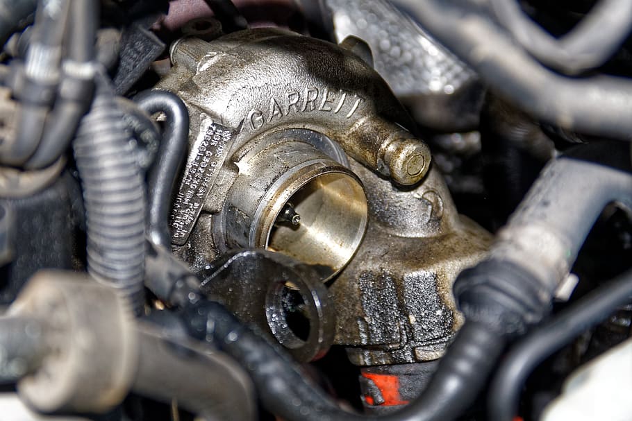silver garett turbocharger, turbo, tdi, motor, diesel, diesel engine, garret, machinery, metal, machine part