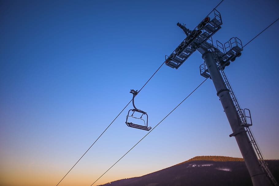 sunset ski lift, Sunset, Ski Lift, cold, mountains, panorama, ski, skiing, sky, snow