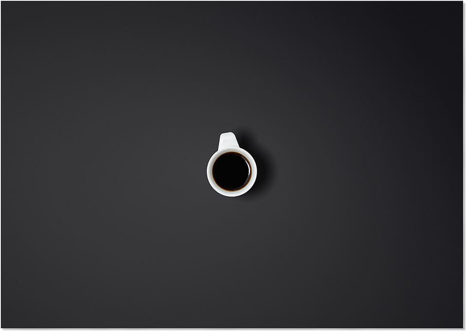 filled, white, cup, top, black, surface, expresso, coffee, cafe, the background